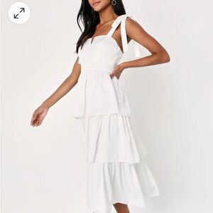 White Midi Tiered Tie Dress